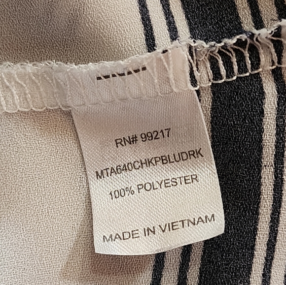 Charming Charlie Striped V-Neck Tie Blouse Top Navy White Short Sleeve M - Picture 7 of 7